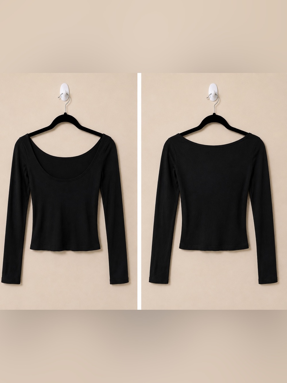Altered State Black Soft Scoop Neck Long Sleeve Fitted Top Size Medium